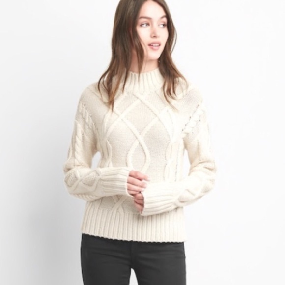 GAP Sweaters - Gap Crop Mock Neck Ivory Cable Knit Sweater Top